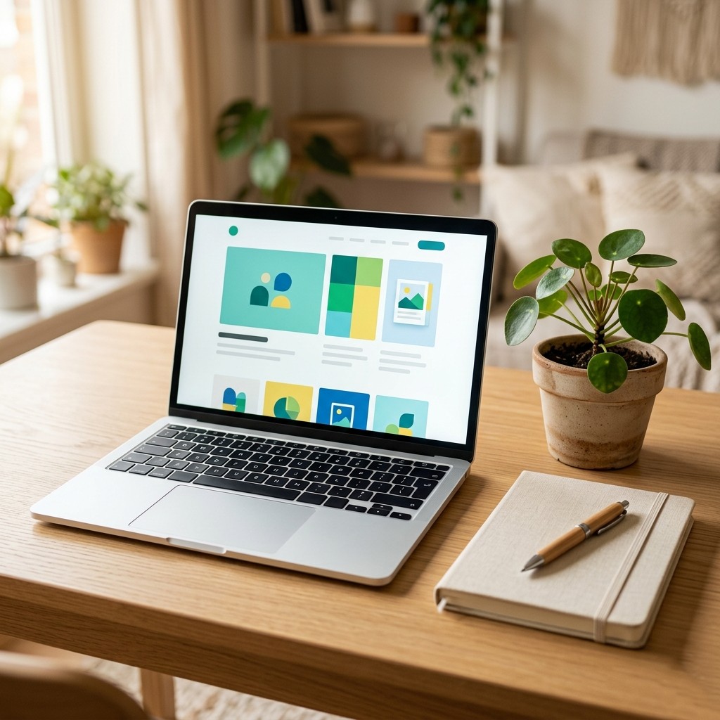 Aufgeräumte Webseite auf einem Laptop-Bildschirm